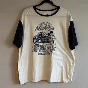 Disney Parks Mickey's Motorcycle Club Cream and Navy Blue T-Shirt Men’s